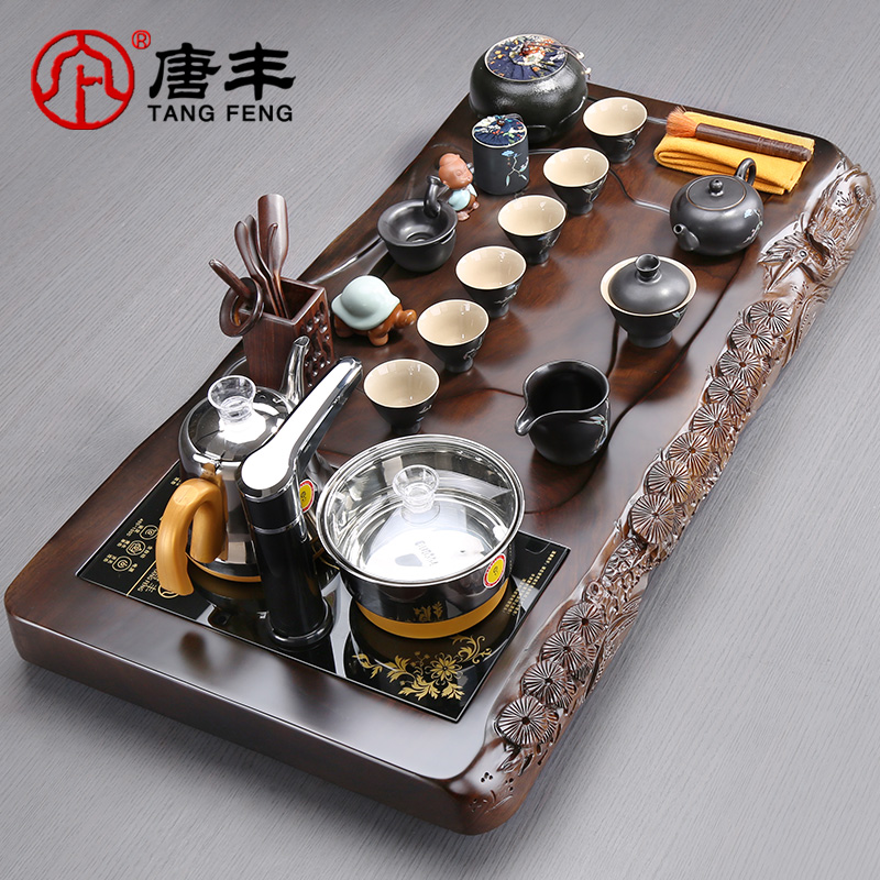 Tang Feng and jorge posada sandal wood tea tray was home purple sand tea set four unity carved of a complete set of kung fu tea taking