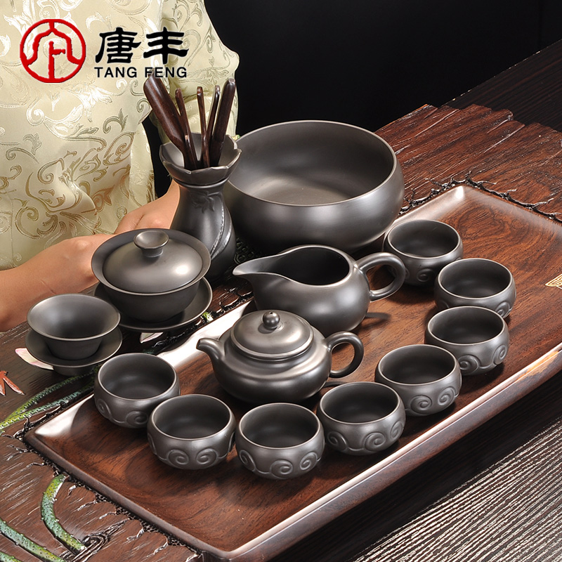 Tang Feng ceramic purple sand tea kungfu tea set suit household tureen tea cups contracted a complete set of tea POTS