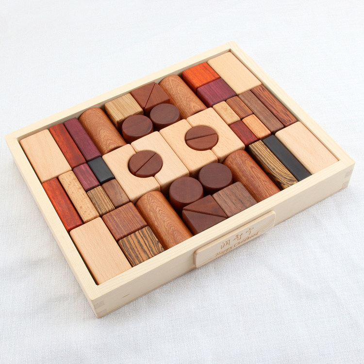 Natural wood 1-2 baby 3-6 years old early teaching wooden patchwork children's puzzle toys 50 solid brick building blocks