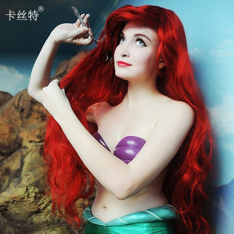 Ariel Cos Wig Little Mermaid Princess Ariel Red Long Curly Hair High Temperature Silk Disney Halloween