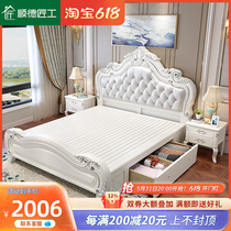 Eurostyle solid wood bed 1 8 m sketch silver white princess bed American modern double bed 1 5 m master bedroom storage wedding bed