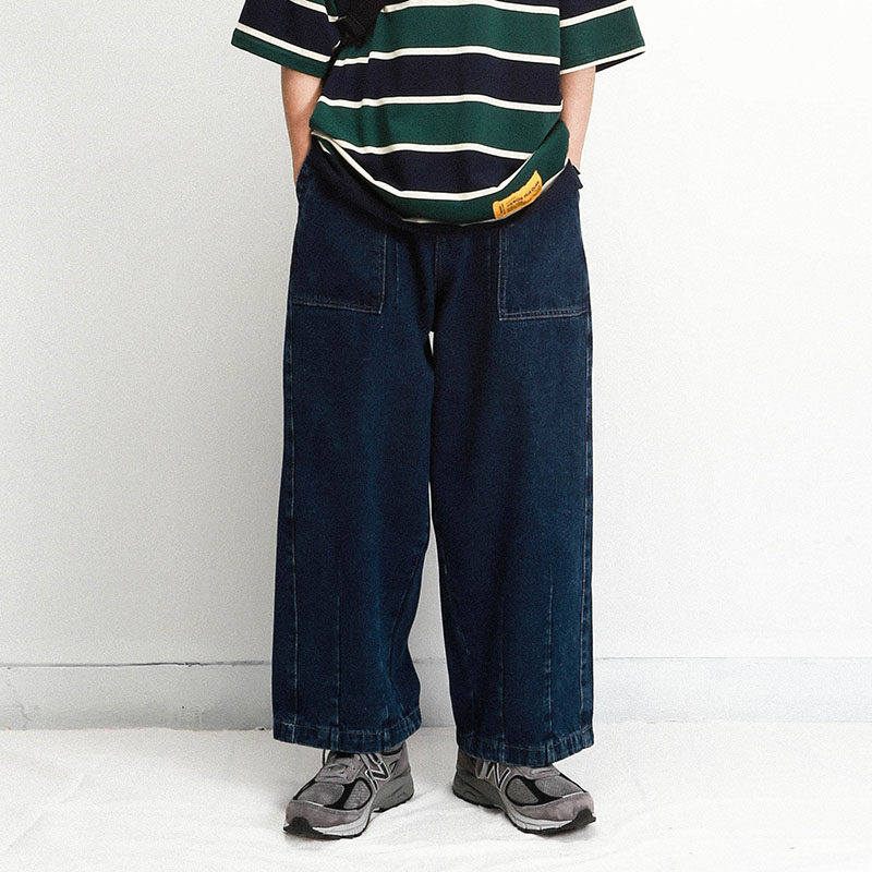 Japanese net red retro fat legs dark tooling wide leg pants Jeans men straight loose big feet nine-point pants women