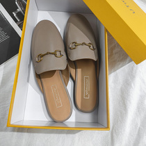 Genuine leather Baotou Half slipper female French style Mueller shoes horse rank Lazy Man Lefu Baotou Sandslippers outside wearing flat bottom