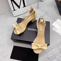 Fan-style sandals women real leather fashion sandals Black coarse heel sandals fairy online red temperamental little crowdsourced 2022 new