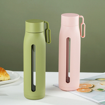 Music Buckle Lebuckle Glass Cups Womens Water Cups Portable Heat Resistant Home Cups Ins simple Transparent Korean version Drink cup men