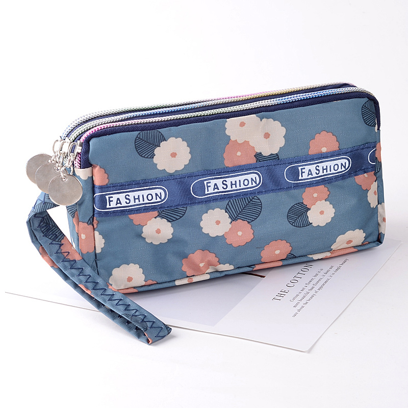 Three-Zipper Fabric Bag for Women, Large Capacity Clutch Bag, Japanese and Korean Printed Phone Bag, Casual Wristlet Bag, Small Coin Purse