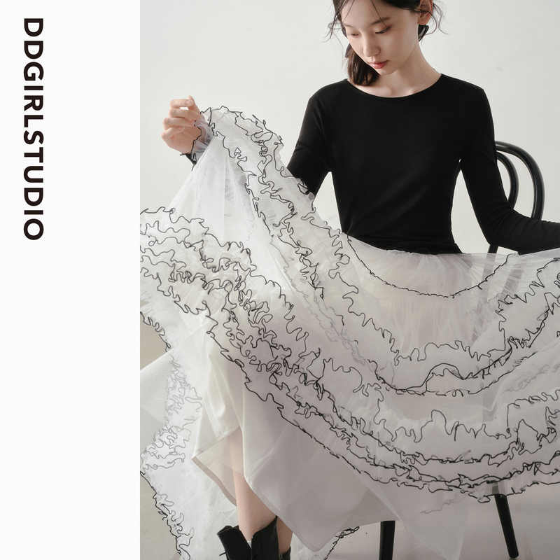 Ddgirl's "Yuemo Sha Lian" Fairy-Like White Sheer Skirt with a Sense of Design, Gentle and Girly, Long Puffy Skirt Ddgirl's "Yuemo Sha Lian" Fairy-Like White Sheer Skirt with a Sense of Design, Gentle and Girly, Long Puffy Skirt