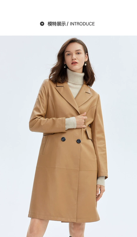 Áo khoác da nữ Eveli mùa đông mới bằng da cừu retro đôi ngực trench coat kiểu áo khoác da nữ - Quần áo da