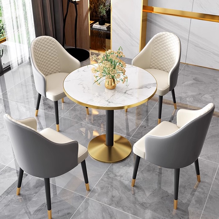 Minimalist and Simple Sales Office Reception Slate Table and Chair Set, Lounge Area Round Table with One Table and Four Chairs