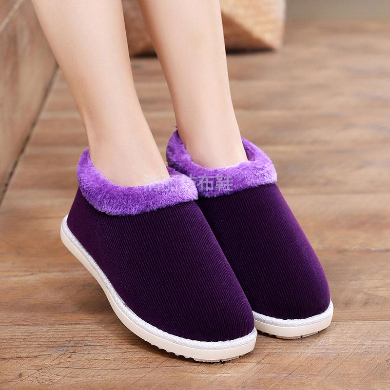 Winter hand cotton shoes female indoor and outdoor shoes pure beef thickening plush anti-slip round mouth male warm shoes