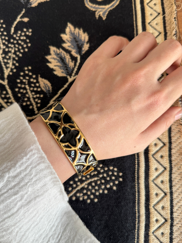 Rare Vintage g Brand Heavy-Duty Black Gold Enamel Bracelet, Imperial Concubine Bracelet, Excellent Condition, Vintage Antique Jewelry