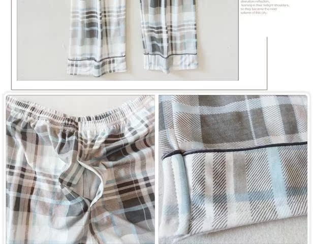 Quần pyjama nam Quần cotton rộng Quần kẻ sọc Quần nhà mỏng XL Đan Cotton Mùa xuân hè Mùa hè dày quần mặc nhà đẹp