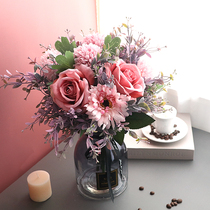 Powder Purple Emulation Fake Rose Silk Flower Art Bonsai Suit Dining Brief Nordic Style Living-room Pendulum design Home Decoration