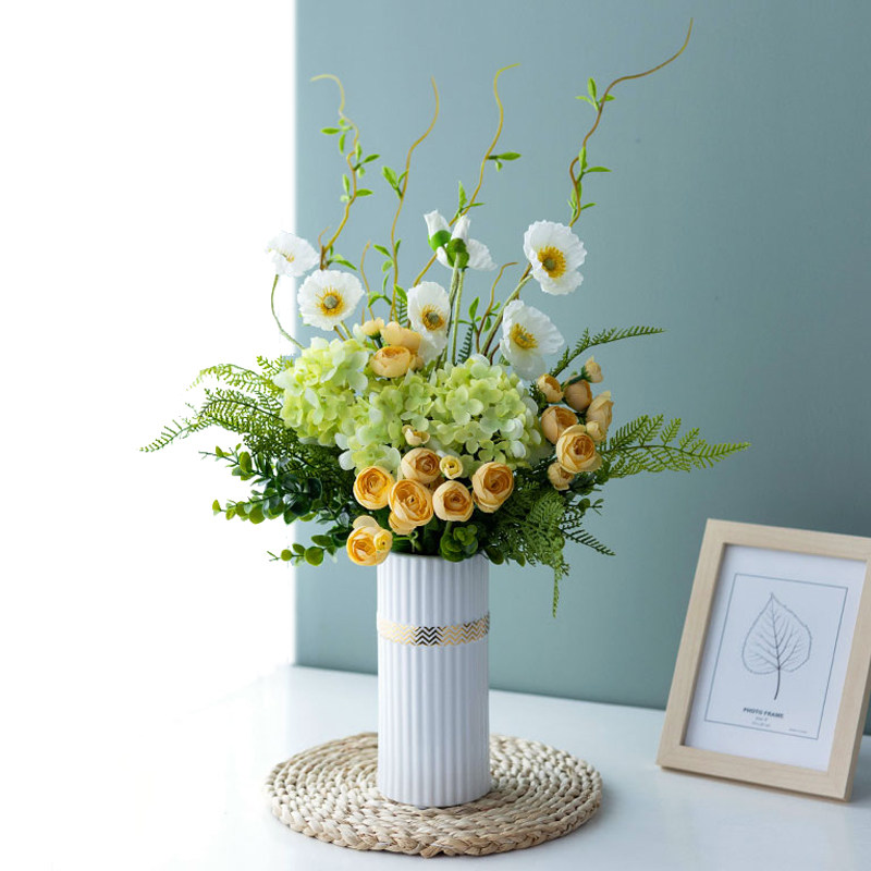 Nordic Andromeda Emulation Silk Flower Art Living Room Genguan Decorative Swing Adornment Flowers Bouquet Table White Gold Side Color Ceramic Vases