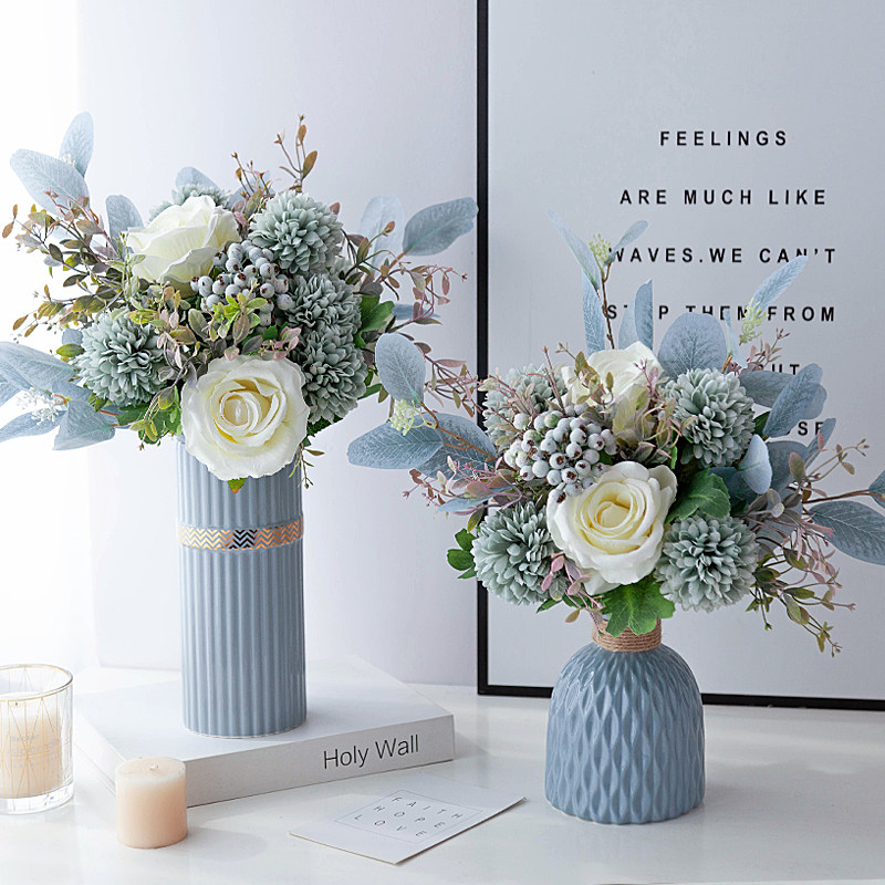 轻奢莫兰迪雅致花瓶花艺套装玫瑰浆果花器餐桌工艺品北欧摆件客厅