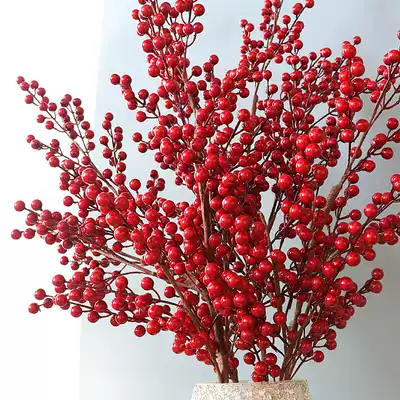 Dried flower simulation flower red fruit Fortune fruit Acacia red bean Ceramic glass vase flower arrangement Christmas and New Year floor decoration
