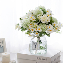 Day Style Little Fresh Emulation Daisy Fake Silk Transparent Glass Hammer Vein Vase Art Guest Restaurant Home Decorations Hem