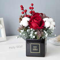 Simulation Red Rose Dry Red Fruits New Young Luxury Fake Silk Vase Art Suit Guest Dining Room Newlywed House Residence Decoration