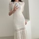 Korean chic ruffled hollow foreign style sweet and age-reducing self-cultivation thin two-piece suit knitted dress summer