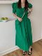 Age-reducing small, fresh and sweet ins Korean version high waist loose V-neck puff sleeve dress summer + personalized pearl bag