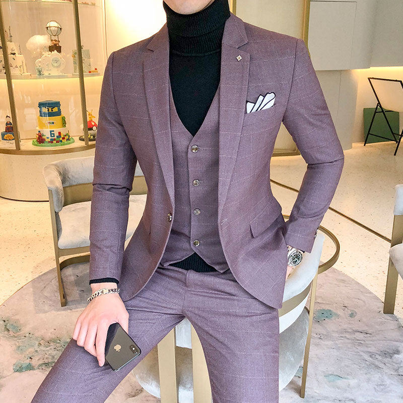 Suit jacket men Korean casual Joker youth plaid suit three-piece business dress groom wedding dress