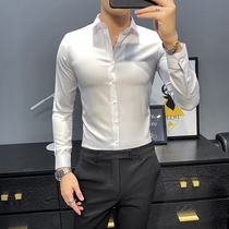 Yuppie handsome shirt mens summer new Korean version Inron fit for professional clothing casual long sleeves free of hot mens lining