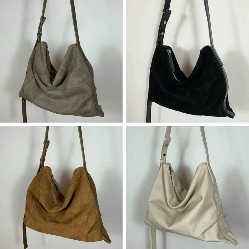 Korean Genuine Bucks Leather Bag Autumn and Winter New Style Lazy Style Goatskin Suede Single Shoulder Handbag for Women