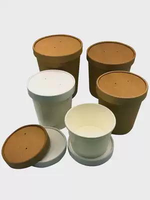 Disposable paper bowl round thick Kraft paper high pot with lid delivery porridge bucket fast food packing lunch box soup cup 500 sets