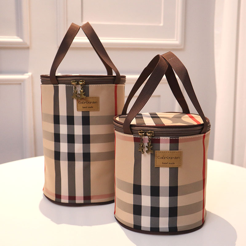 Japanese-style student lunch box bag round drum aluminum foil thickened large capacity waterproof portable bento bag insulated bucket bag bag