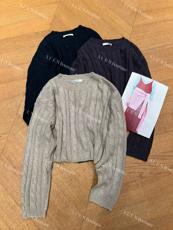 Shenzhen Niche Designer as Secret Autumn and Winter New Versatile Slimming Round Neck Cable Knit Sweater for Women