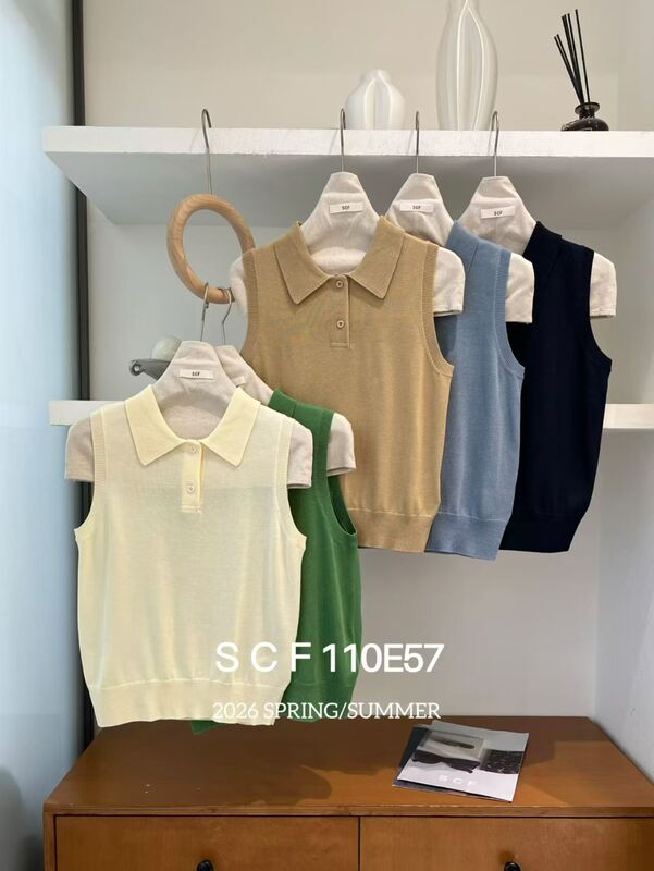 Shenzhen Niche Designer Style [Scf] 2026 Summer New Polo Knit Sleeveless Vest Top