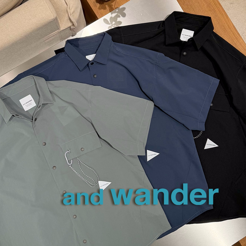 And Wander Authorized 26Ss Three-Color Classic Reflective Logo Carabiner Workwear Lapel Short-Sleeve Shirt