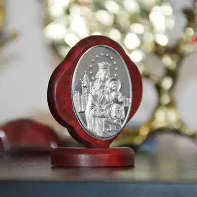 Catholic sacred art wooden inlaid aluminum Virgin Embrace Jesus (Madonna of She Mountain) car pendulum