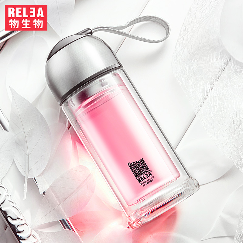 Biobbio High Boron Silicon Bilayer Glass Cup Cute Lady Water Cup HEAT RESISTANT FILTER TEA CUP WITH TEA WATER-STOP CRYSTAL CUP