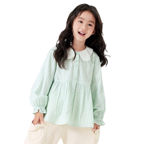 (Same style in the mall) Balabala childrens clothing girls long-sleeved shirt 2024 new autumn fresh plaid top