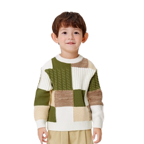Balabala childrens clothing childrens sweaters boys autumn and winter girls knitted sweaters contrasting color patchwork baby fashionable tops trendy