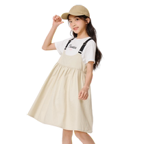 Balabala childrens clothing girls suits summer clothes childrens short-sleeved suspender skirts for middle and large children fashionable and fashionable
