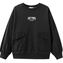 Balabala Childrens Clothing Boys Sweaters Pullover Spring and Autumn Clothes for Big Children Round Neck Loose Three-dimensional Letter Splicing Tops