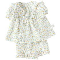 Balabala childrens baby suit girl baby short-sleeved cotton two-piece set 2024 summer new style sweet and cute