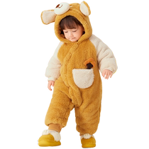 Balabala childrens clothing jumpsuits baby clothes autumn and winter clothes for going out childrens rompers and coral velvet babies