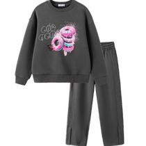 Balabala childrens clothing childrens long-sleeved suit autumn and winter clothing for girls and boys plus velvet two-piece set warm and sweet printed trendy