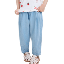Balabala childrens pants boys 2024 new summer thin childrens clothing baby trousers girls solid color jeans