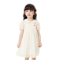 Balabala childrens clothing girls skirt 2024 new summer dress doll collar A-line childrens baby dress children