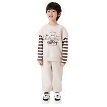 Balabala childrens suit boys and girls two-piece set 2024 new fake two-piece waffle autumn print trendy
