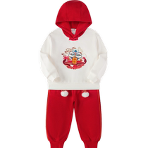 Balabala childrens clothing childrens suit 2024 autumn and winter new style velvet thickened New Years greetings new Chinese style two-piece set