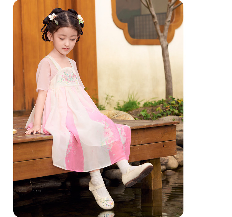китайский костюм 巴拉巴拉童装女童洋装儿童裙子夏装刺绣国风汉服襦裙新中式撞色 Balabala