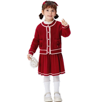 Balabala childrens clothing girls suit childrens two-piece set baby New Years fragrance fashionable and exquisite western style red tide