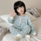 Pijama infantil de una pieza de gasa de doble capa de puro algodón, estilos de primavera y otoño para niños y niñas, saco de dormir con piernas abiertas, protección del vientre y ropa para el hogar resistente al frío