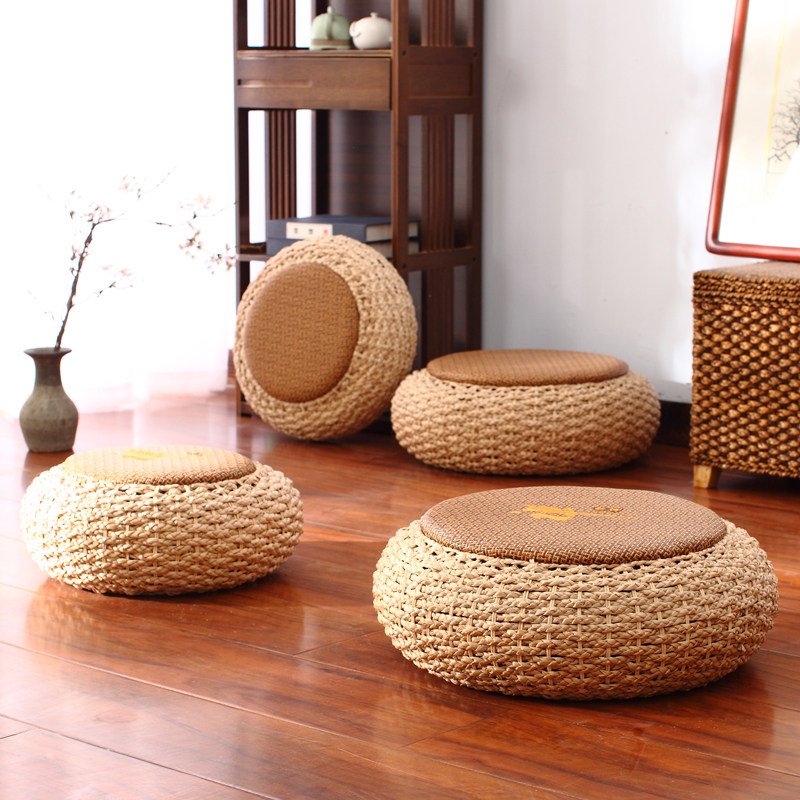 Straw woven tatami mat Tea ceremony meditation worship Buddha mat Thickened meditation mat Zen sitting cushion Rattan woven Pu pad Pu grass futon