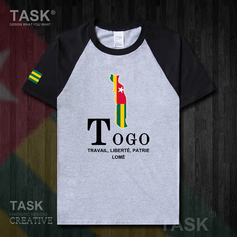 TASK Togo Togo Quốc Bản đồ bông ngắn tay áo thun nam thể thao giản dị mặc Student Slack T-Shirt 50